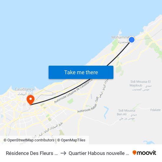 Résidence Des Fleurs De Lys to Quartier Habous nouvelle médina map