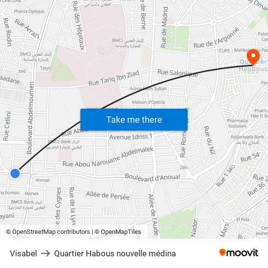 Visabel to Quartier Habous nouvelle médina map