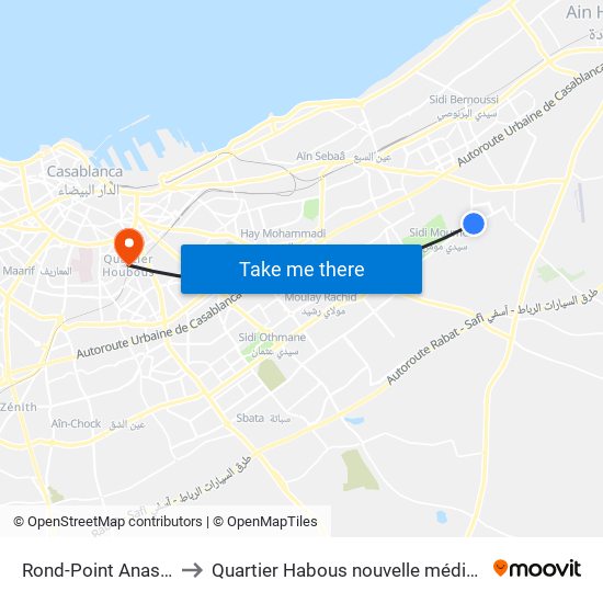 Rond-Point Anassi to Quartier Habous nouvelle médina map