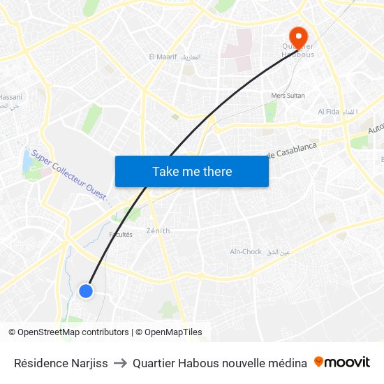 Résidence Narjiss to Quartier Habous nouvelle médina map