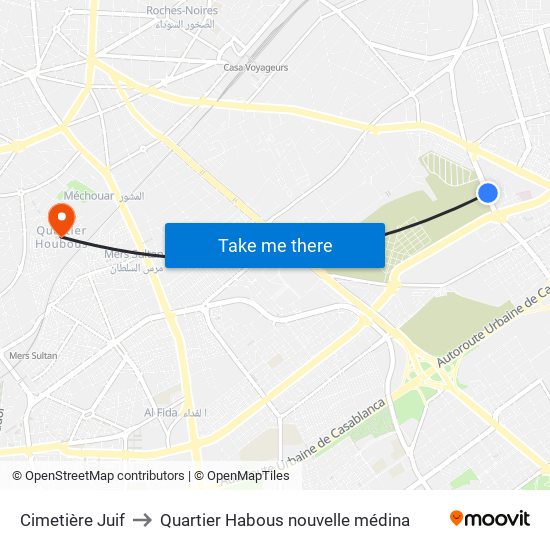 Cimetière Juif to Quartier Habous nouvelle médina map