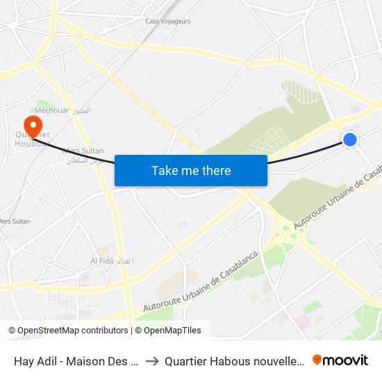 Hay Adil - Maison Des Jeunes to Quartier Habous nouvelle médina map