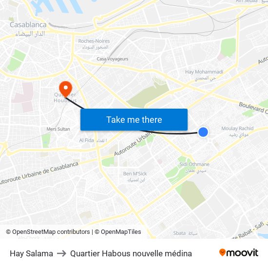 Hay Salama to Quartier Habous nouvelle médina map