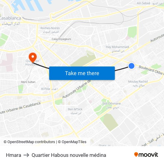Hmara to Quartier Habous nouvelle médina map