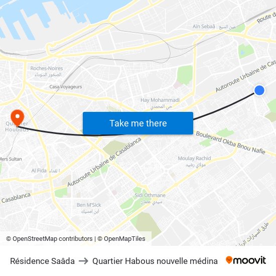 Résidence Saâda to Quartier Habous nouvelle médina map