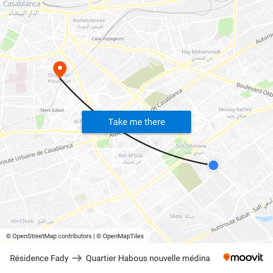 Résidence Fady to Quartier Habous nouvelle médina map