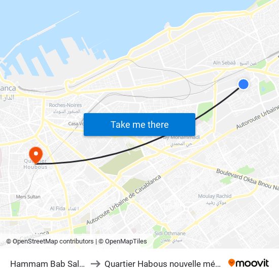Hammam Bab Salam to Quartier Habous nouvelle médina map