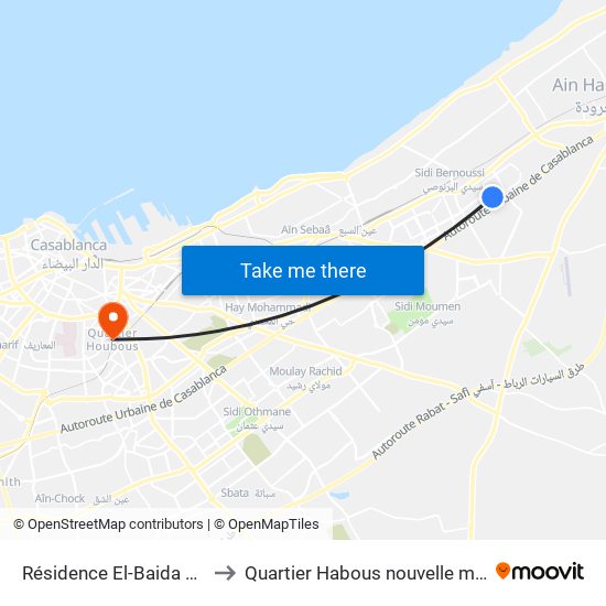 Résidence El-Baida Qods to Quartier Habous nouvelle médina map