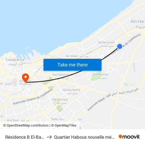Résidence B El-Baida to Quartier Habous nouvelle médina map