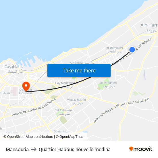 Mansouria to Quartier Habous nouvelle médina map