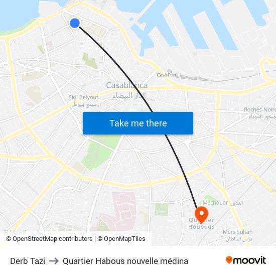 Derb Tazi to Quartier Habous nouvelle médina map