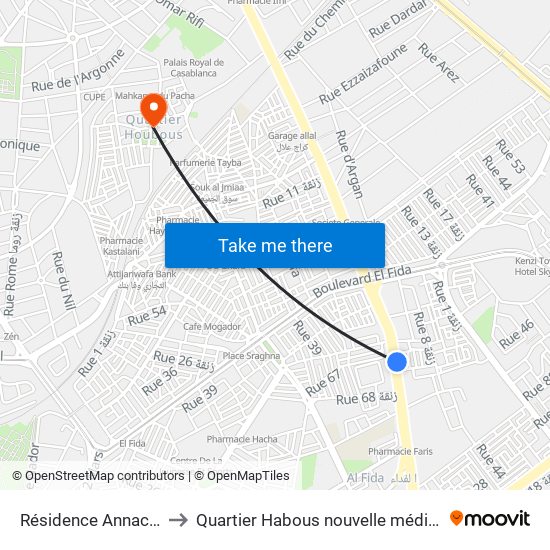 Résidence Annacer to Quartier Habous nouvelle médina map
