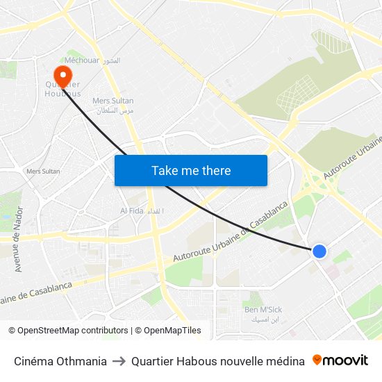 Cinéma Othmania to Quartier Habous nouvelle médina map