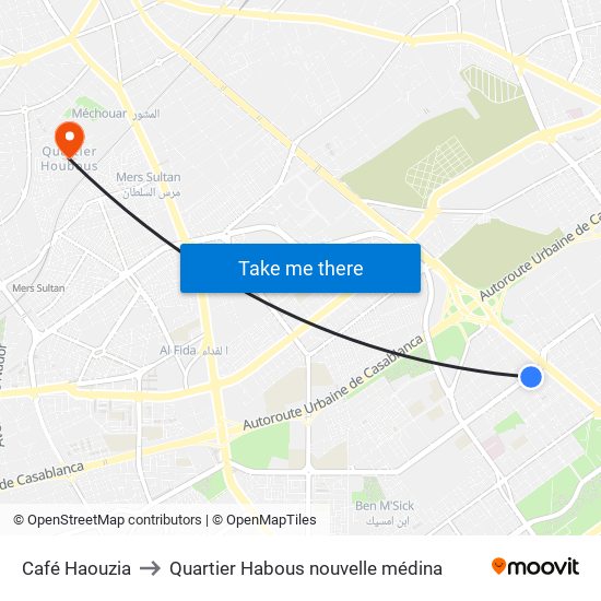 Café Haouzia to Quartier Habous nouvelle médina map