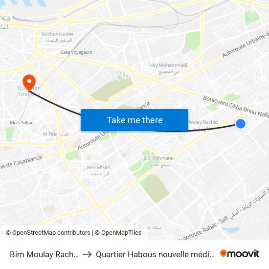 Bim Moulay Rachid to Quartier Habous nouvelle médina map
