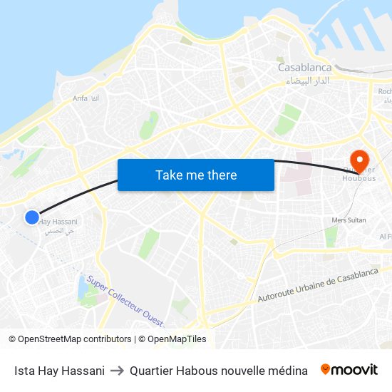 Ista Hay Hassani to Quartier Habous nouvelle médina map