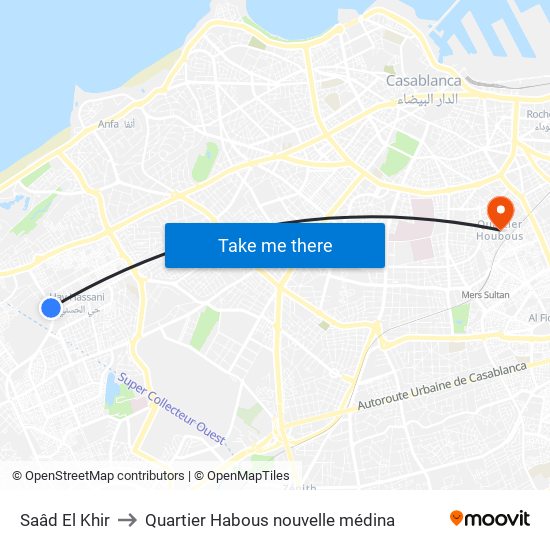 Saâd El Khir to Quartier Habous nouvelle médina map
