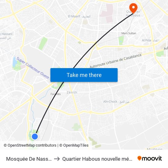 Mosquée De Nassim to Quartier Habous nouvelle médina map
