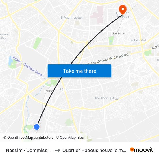Nassim - Commissariat to Quartier Habous nouvelle médina map