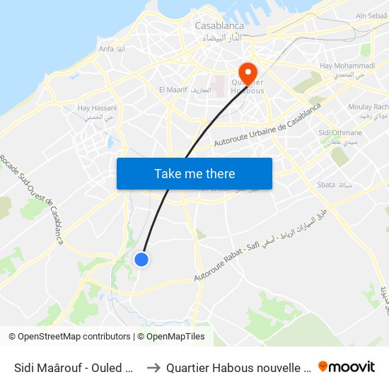 Sidi Maârouf - Ouled Haddou to Quartier Habous nouvelle médina map