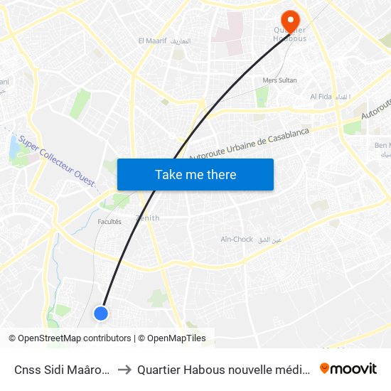 Cnss Sidi Maârouf to Quartier Habous nouvelle médina map