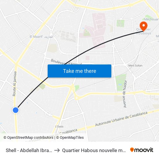 Shell - Abdellah Ibrahim to Quartier Habous nouvelle médina map