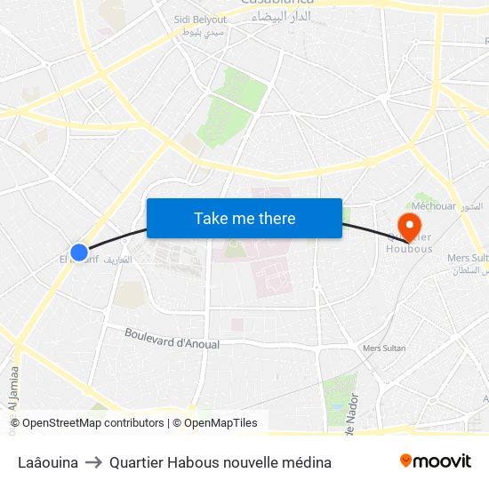Laâouina to Quartier Habous nouvelle médina map