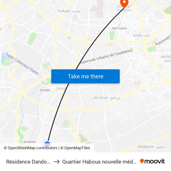 Résidence Dandoun to Quartier Habous nouvelle médina map