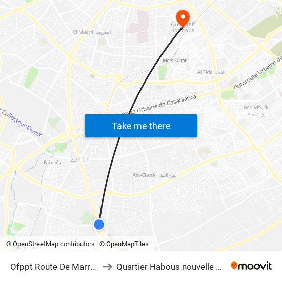 Ofppt Route De Marrakech to Quartier Habous nouvelle médina map