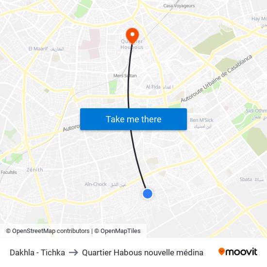 Dakhla - Tichka to Quartier Habous nouvelle médina map