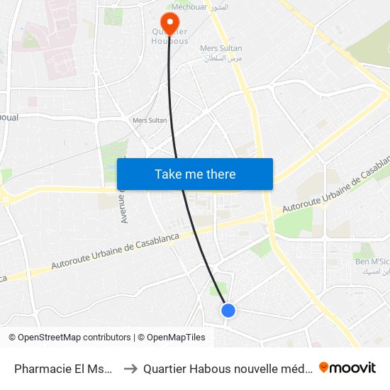 Pharmacie El Msalla to Quartier Habous nouvelle médina map