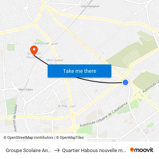 Groupe Scolaire Anoual to Quartier Habous nouvelle médina map