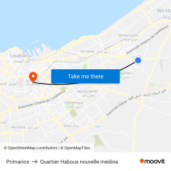 Primarios to Quartier Habous nouvelle médina map