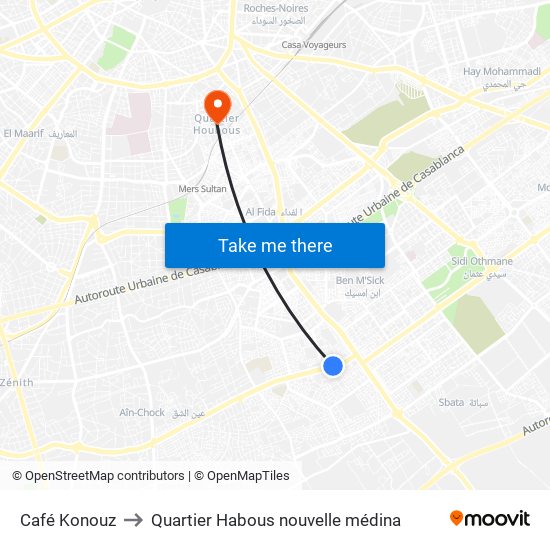 Café Konouz to Quartier Habous nouvelle médina map