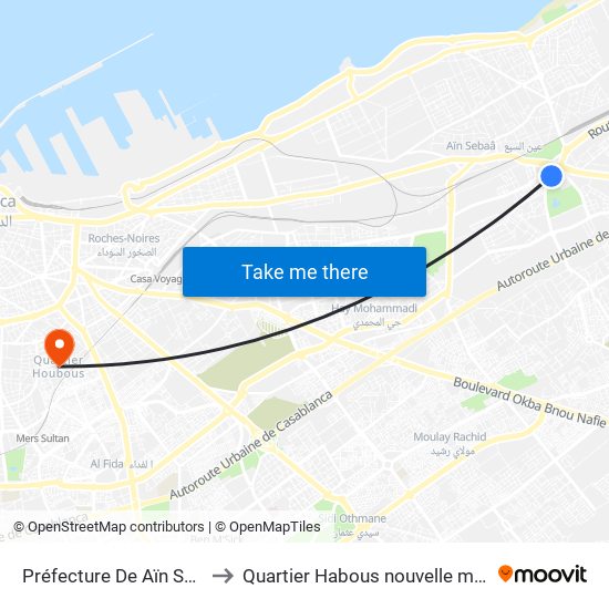 Préfecture De Aïn Sebaa to Quartier Habous nouvelle médina map