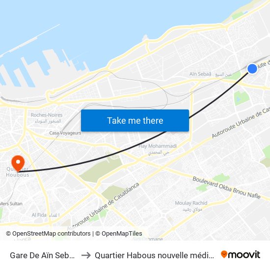 Gare De Aïn Sebaa to Quartier Habous nouvelle médina map