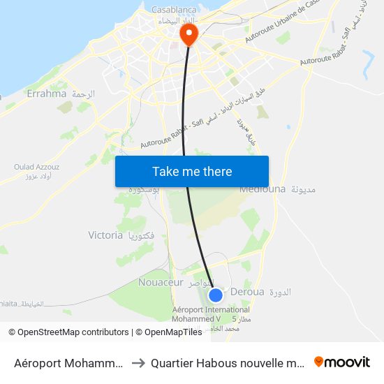 Aéroport Mohammed V to Quartier Habous nouvelle médina map