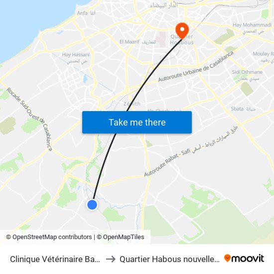 Clinique Vétérinaire Bagachoul to Quartier Habous nouvelle médina map