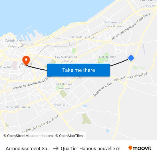 Arrondissement Salam to Quartier Habous nouvelle médina map