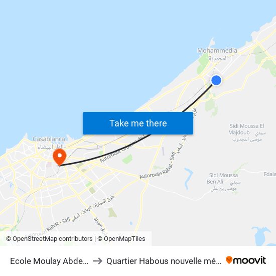 Ecole Moulay Abdellah to Quartier Habous nouvelle médina map