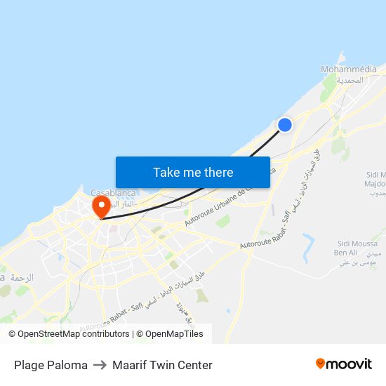 Plage Paloma to Maarif Twin Center map