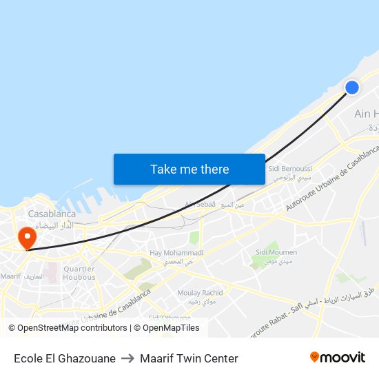 Ecole El Ghazouane to Maarif Twin Center map