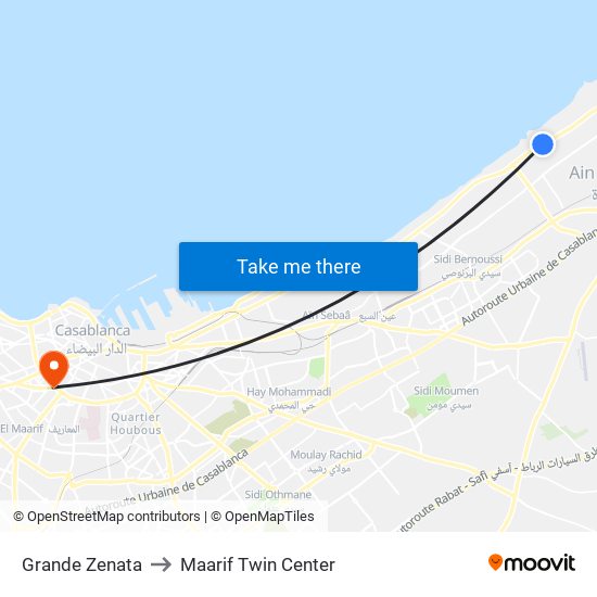 Grande Zenata to Maarif Twin Center map