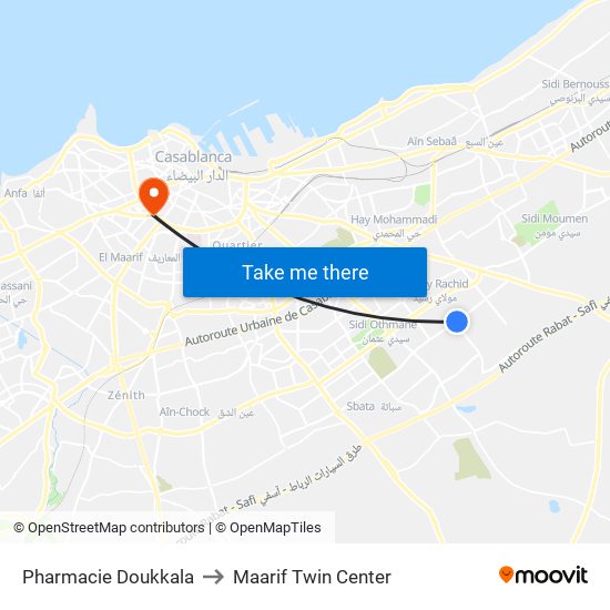 Pharmacie Doukkala to Maarif Twin Center map
