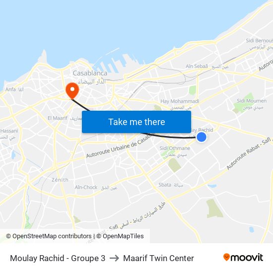Moulay Rachid - Groupe 3 to Maarif Twin Center map