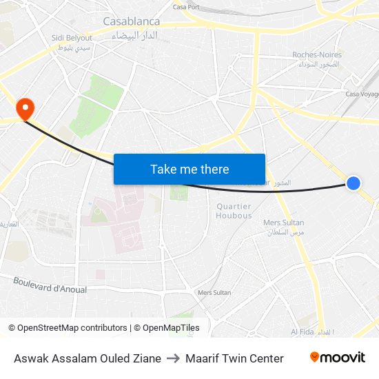 Aswak Assalam Ouled Ziane to Maarif Twin Center map