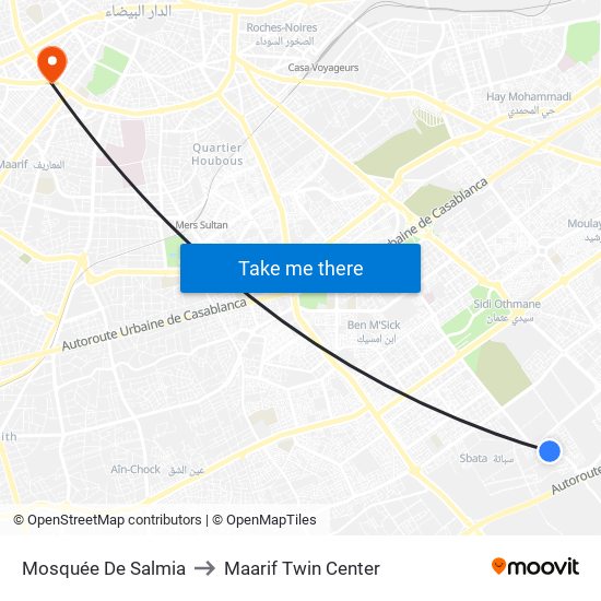 Mosquée De Salmia to Maarif Twin Center map