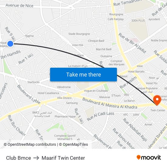 Club Bmce to Maarif Twin Center map