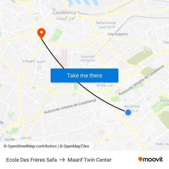 Ecole Des Frères Safa to Maarif Twin Center map