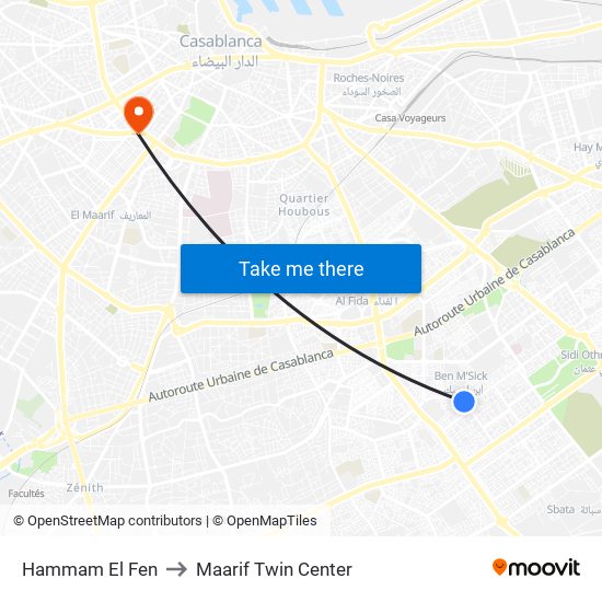 Hammam El Fen to Maarif Twin Center map